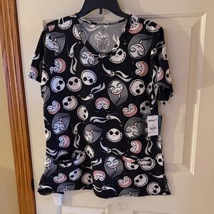 Scrubs Disney Black and White Nightmare Before Christmas Scrub Top Size Medium